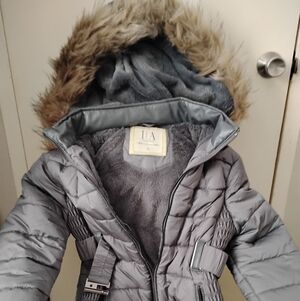 Icon Apparel Gray Puffer Jacket with Faux Fur Hood